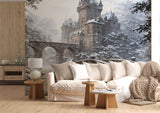 Peel and Stick Wall Mural Gothic Castle in Winter – Living Room Print Architectural Design
