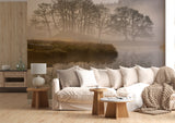 Nature Lake Wallpaper Boat Near Foggy Lake Vinyl Wallpaper Peel and Stick For Living Room, Bedroom, Relaxation Area