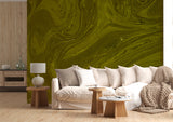 Dark Olive Green Abstract Marble Wall Mural – Modern Peel and Stick Wallpaper, Fluid Art Texture for Contemporary Interior