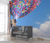 Floating House Balloon Wall Mural – Colorful Hot Air Balloon Peel and Stick Wallpaper