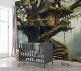 Children’s Dream Fantasy-Themed Mural Desing, Self-Adhesive Kids Wallpaper, Nursery Room Print, ‘Treehouse’ Wall Art