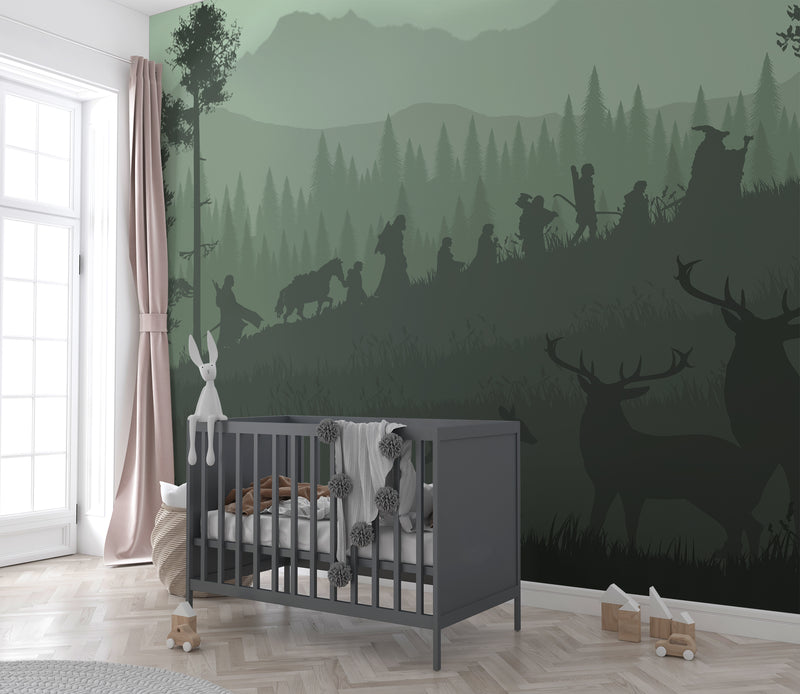Self-adhesive wallpaper for a kids' room with a spirit of adventure and a magical atmosphere, accent wall art print "Silhouettes of Heroes" ✨
