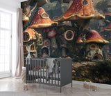 Fantasy Print for Kids Room, Non-Woven Wall Murals, Botanical Design “Mushroom City” for Children’s Playroom 🌿🍄