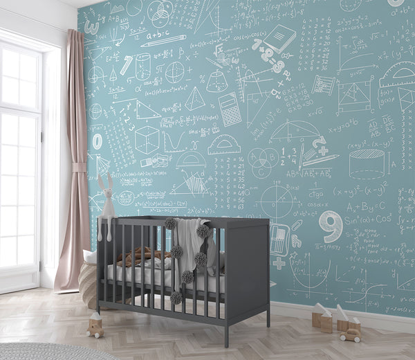 Pastel tones Math formulas and examples wall mural for kids’ room Non-woven wallpaper Print for office Accent wall for school Calm color palette 🧠