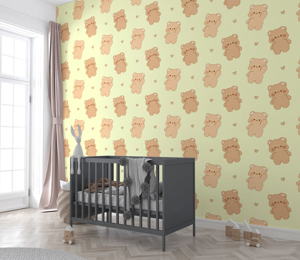 Cute Design For Kids Room Peel and Stick Mural, For Children’s Playroom, Kids Wallpaper ‘Teddy Bears’ 🐻