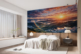 Non-Woven Wallpaper Panoramic Mountain Sunset Wall Art with Rainbow for Bedroom