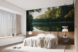 Natural Print Trees By The Lake Self-Adhesive Wall Mural Design For Office Calm Atmosphere For Relaxation Area Lake Print Forest Poster For Living Room