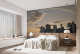 Nature and Urban Wall Mural – Self-Adhesive Full Wall Art for Bedroom, Office, Living Room | "Rainbow over the City" Home Print 🌆🌈