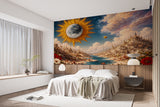 Peel and Stick Wall Mural “Celestial Sun and Moon Fantasy Landscape” – Surreal Art Wallpaper