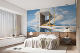 Dreamy Sky Library Wall Mural for Kids Room – Magical Floating Books Self-Adhesive Wallpaper