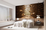 Floating Books Library Wall Mural for Office – Non-Woven Wallpaper for Workspace