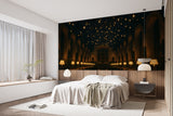 Gothic Great Hall Wall Mural – Non-Woven Wallpaper | Magical Floating Lights Interior Art for Living Room & Bedroom