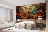 Autumn Forest Deer Wall Mural – Traditional Floral Woodland Wallpaper for Living Room & Bedroom