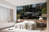 Peel and Stick Wallpaper Off-Road Hummer in the Forest – Realistic Off-Road Print Wall Mural for Garage, Office, and Kids’ Room