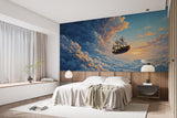 Non-Woven Wall Mural for Kids Room – Flying Ship Fairy Tale Print