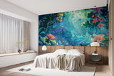 Enchanted Tropical Forest Wall Mural – Colorful Floral Jungle Peel and Stick Wallpaper for Kids Room & Bedroom