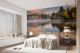 Bright Print Wall Mural For Entire Wall Accent Wall Self-Adhesive Wallpaper For Living Room Autumn Lake Art For Bedroom Fog Over The Lake Poster For Relaxation Area