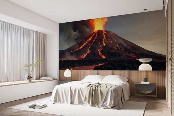 Brutal Energy Wall Print For Bedroom, Garage, Or Office Self-Adhesive Full Wall Wallpaper "Volcano With Lava" 🌋