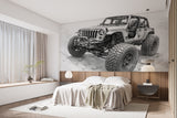 Off-Road Blueprint Wall Mural – Peel and Stick Technical Drawing Wallpaper for Garage & Office