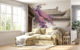 Peel and Stick Wallpaper Mural Blooming Bougainvillea Asian Courtyard for Bedroom
