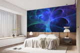 Abstract Neon Fractal Peel and Stick Wallpaper – Futuristic Blue and Purple Wall Mural for Playroom, Bedroom, and Creative Spaces