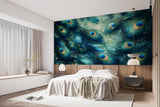 Peacock Feather Abstract Peel and Stick Wall Mural – Elegant Botanical Wallpaper in Teal Tones