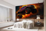Car Print Peel and Stick Wall Mural for Full Wall in Hall, Office, Living Room "Monster Truck: Flame of Danger" 🔥🚙