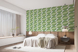 Green Leaf Geometric Pattern Wall Mural – Modern Botanical Traditional Wallpaper, Seamless Nature Wall Design