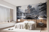 Peel and Stick Wall Mural Gothic Castle in Winter – Living Room Print Architectural Design