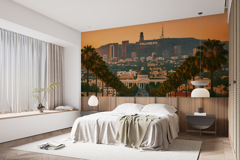 Peel and Stick Mural Living room print Wall art Bedroom design Wallpaper with a Hollywood and palm panorama for stylish, sunny wall decor