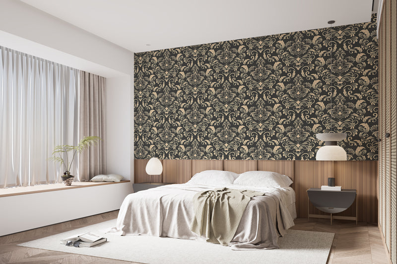 Vintage Style Vinyl Wallpaper Wallpaper for Themed Venue Design, Living Room, or Bedroom. Wall Print 'Royal Damask Ornament'