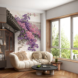 Peel and Stick Wallpaper Mural Blooming Bougainvillea Asian Courtyard for Bedroom