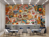 Non-Woven Wall Mural Vintage Food Poster Collage – Retro Restaurant Concept Wallpaper
