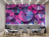 Retro Y2K Aesthetic CD Wall Mural - Neon Pink Iridescent Peel and Stick Wallpaper