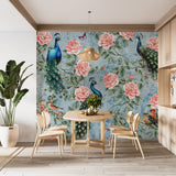 Peel and Stick Wall Mural Peacocks in Flowers for Bedroom
