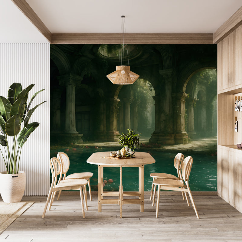 Wall Print Self-Adhesive Wall Murals With Architecture Image For Living Room Kitchen "Lost Temple Of Water" 🏛