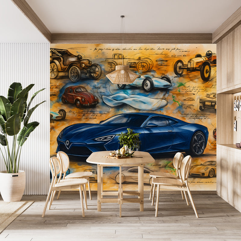Vintage-style car wallpaper Peel and Stick wall mural for living room, kids' room, art wall in the hall, and office wall print 🚙