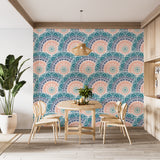 Indian print Pastel colors Full wall Peel and Stick Mural for living room Art wall for bedroom Relaxation area design "Mandala" accent wall