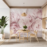 Non-Woven Wall Mural Soft Pink Peonies Floral Decor for Restaurant & Bedroom