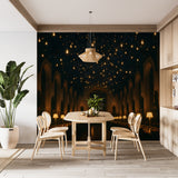 Gothic Great Hall Wall Mural – Non-Woven Wallpaper | Magical Floating Lights Interior Art for Living Room & Bedroom