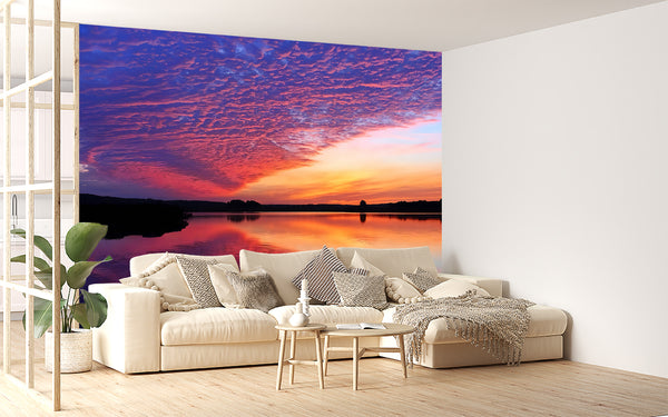 Nature Print Self-Adhesive Wall Mural for Living Room, Relaxation Area "Reflection of Clouds in the Lake" Accent Wall Decor