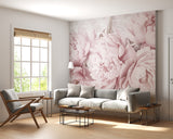 Non-Woven Wall Mural Soft Pink Peonies Floral Decor for Restaurant & Bedroom