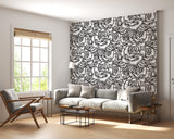 Floral print Black and white art Calm tones on the wall Peel and stick wallpaper for living room or bedroom "Graphic Roses" Nature-inspired design Accent wall