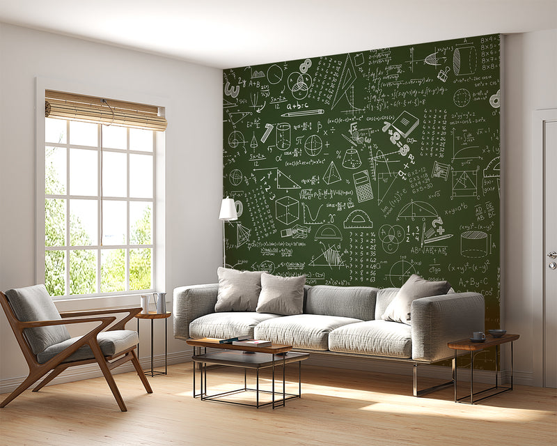 Wallpaper with formulas Math tasks design for kids’ room Peel and stick Mural Wall art Poster Educational zone or school print 📘