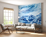 Peel and Stick Wall Mural for Living Room – Blue Ocean Waves Refreshing Design