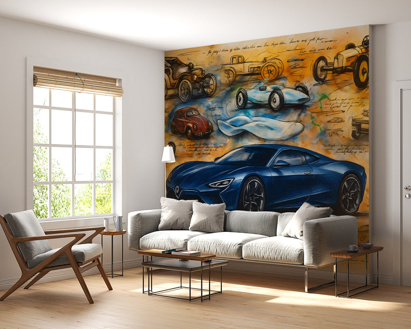 Vintage-style car wallpaper Peel and Stick wall mural for living room, kids' room, art wall in the hall, and office wall print 🚙