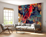 Vibrant Red Parrot Floral Peel and Stick Wallpaper – Tropical Botanical Style in Teal, Orange & Gold