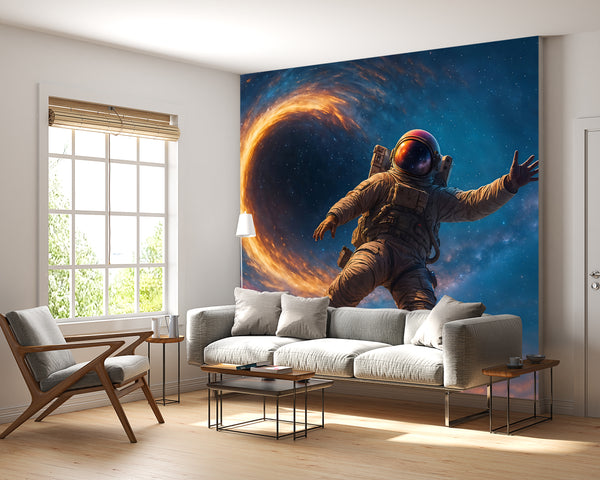 Bright Self-Adhesive Wallpapers For Bedroom, Living Room. Art Print For A Teenager's Room, Feature Wall Poster "Astronaut In The Galaxy Vortex" 👨‍🚀