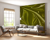 Olive Green Abstract Marble Wall Mural – Modern Minimalist Peel and Stick Wallpaper for Living Room & Bedroom