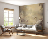 Vintage Wall Mural Romantic Motif Self-Adhesive Full Wall Wallpaper Art Print Swan Couple Print for Bedroom Living Room Design Pastel Colors for Relaxation Area Artistic Style 🕊️